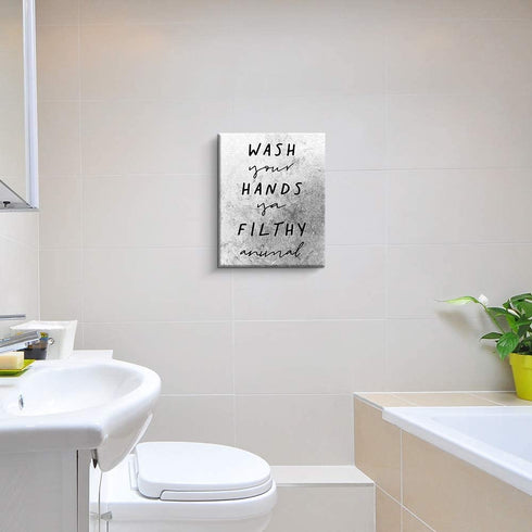 Bathroom Rules Canvas Print Wall Art, Wash Your Hands Ya Filthy Animal Sign,12 X 15 Inch Farmhouse Home Wall Decor for Toilet Restroom€¦