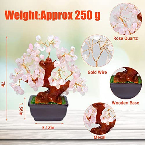 Parma77 Feng Shui Natural Rose Pink Quartz Crystal Money Tree Bonsai Style Decoration for Wealth and Luck