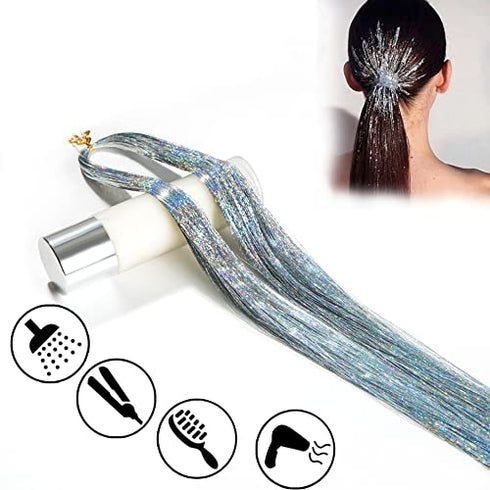 47 Inch Hair Tinsel 600 Silver Sparkling Highlights Synthetic Hair Streak BlingHighlights Glitter Extensions