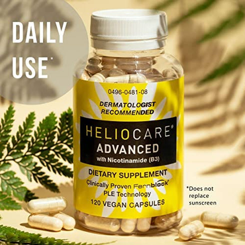 Heliocare Advanced Nicotinamide B3 Supplement: Niacinamide 500mg and Fernblock PLE Extract 240mg Per Serving - Supports Skin Cell Health W/ Antioxidant Rich Vitamin B3 Niacin - 120 Vegan Capsules