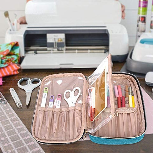 Yarwo Carrying Case Compatible with Cricut Tools Set, Accessories Organizer Bag for Craft Pens and Basic Tools, Teal (Patented Design)
