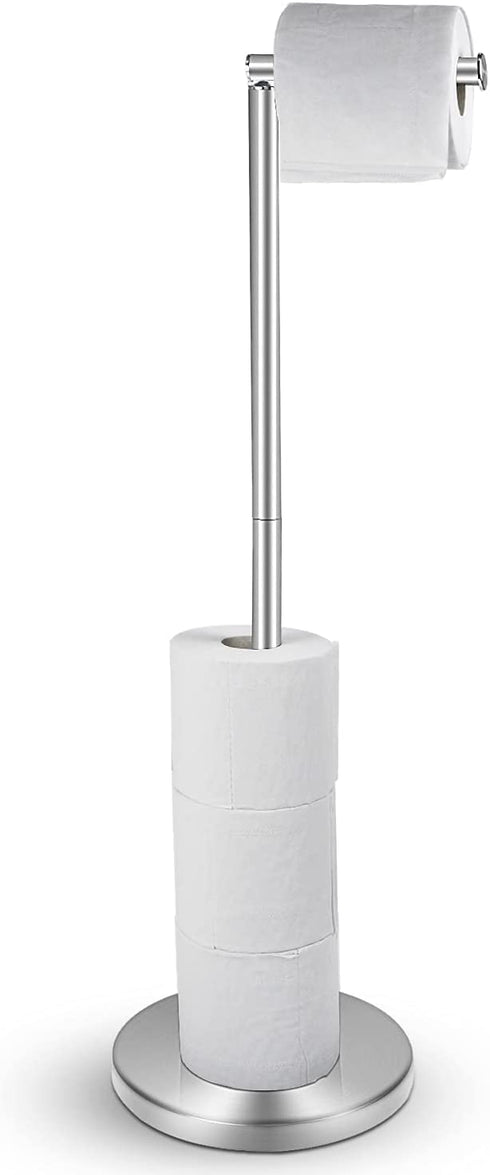 YCWIN Freestanding Toilet Paper Holder Stand with Storage for 6 Rolls of Toilet Tissue for Bathroom, Modern Toilet Paper Roll Holder Stand, Rustproof Stainless Steel Finish, Weighted Pedestal, Silver