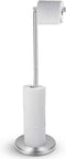YCWIN Freestanding Toilet Paper Holder Stand with Storage for 6 Rolls of Toilet Tissue for Bathroom, Modern Toilet Paper Roll Holder Stand, Rustproof Stainless Steel Finish, Weighted Pedestal, Silver