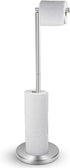 YCWIN Freestanding Toilet Paper Holder Stand with Storage for 6 Rolls of Toilet Tissue for Bathroom, Modern Toilet Paper Roll Holder Stand, Rustproof Stainless Steel Finish, Weighted Pedestal, Silver