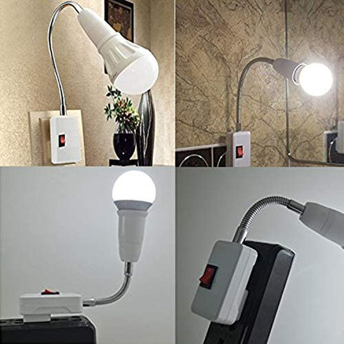 Electop E27 Socket Adapter with On/Off Switch to US Plug,Flexible Extension Lamp Bulb Holder Converter