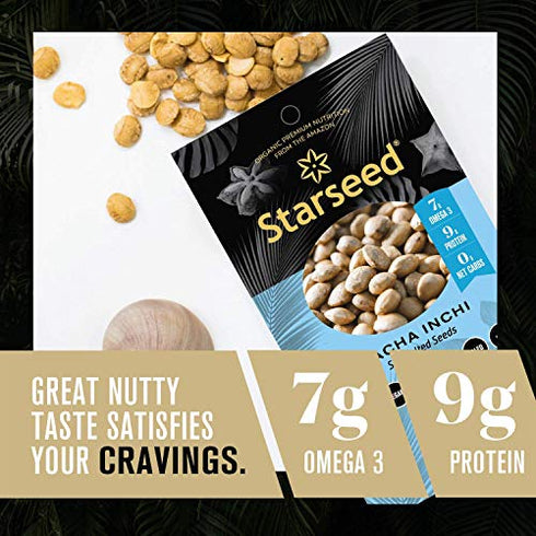 Starseed Sacha Inchi Seeds - Organic Protein Snack With Omega 3 and Fiber - Vegan Gluten Free Paleo and Keto Snacks - 4.9oz Bag, 5 Servings - Roasted Sea Salt