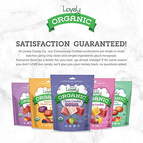 ORGANIC Sour Chewy Candies - Lovely Candy Co. 5oz Bag - Raspberry, Apple & Cherry Sour Candy Flavors | NO HFCS, GLUTEN or Fake Ingredients, 100% VEGAN!