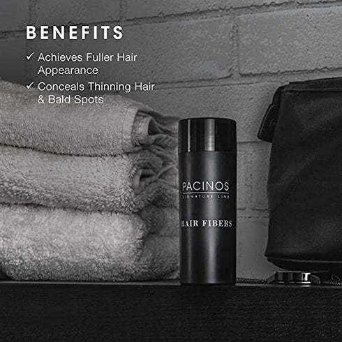 Pacinos Hair Fibers (Dark Brown) - Thickening Fibers Achieve Fuller Appearance by Concealing Thinning Hair & Bald Spots, Includes Applicator Pump Nozzle