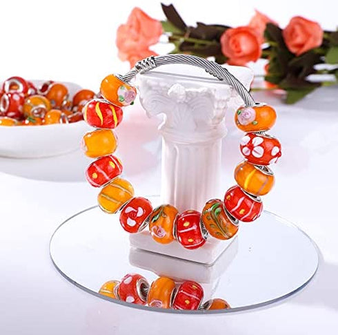 AIPRIDY 50Pcs 15x11mm Murano Large Hole Glass Beads with Silver Brass Cores European Beads for Jewelry Making (Orange)
