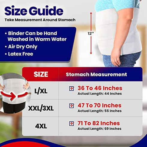Abdominal Binder Plus Size Belly Binder – Postpartum Tummy Tuck Belt Gives Slimming Bariatric Band Stomach Compression Wrap to Help Hernia or Post Surgery, C Section Pregnancy Women Men XXL 47” to 70”