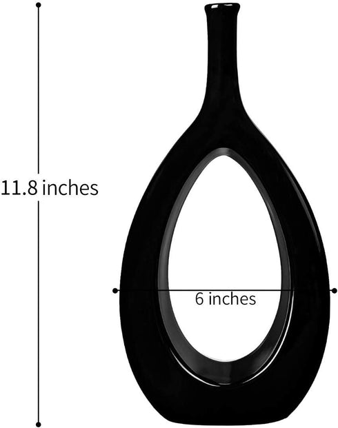 Samawi Black Ceramic Vase for Decor Ceramic Vase Circle Donut Oval Vase Tall Black Vase Hollow Vase Decorative vase for Table Kitchen Home Flowers Tall Black Vase Centerpieces Wedding Vase Modern