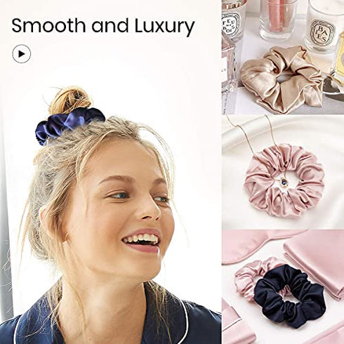 LILYSILK Silk Hair Scrunchies for Frizz&Breakage Prevention, 100% Mulberry Silk Hair Ties No Damage, Elastic Silk ponytail Holders, 5Pcs, Random Color