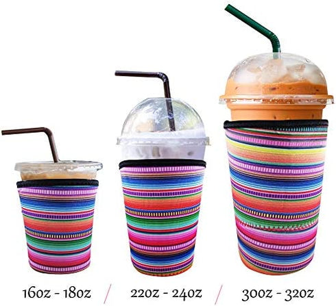 3 Pack Reusable Iced Coffee Sleeve | Insulator Cup Sleeve for Cold Drinks Beverages | Neoprene Cup Holder | Ideal for Starbucks, Dunkin Donuts & More (Rainbow)
