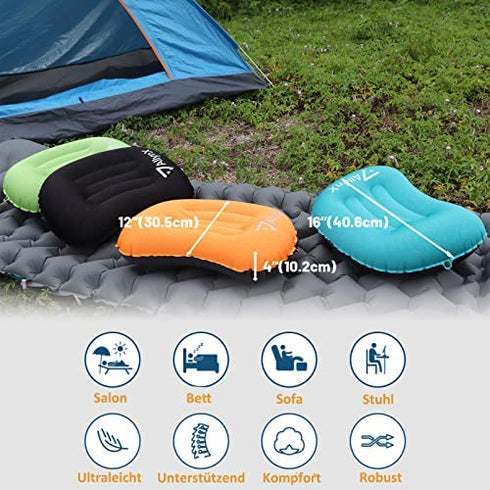 Blow up Pillows, AllynX Lightweight, Compact, Comfortable Inflatable Pillow for Camping, Backpacking, Turquoise Blue