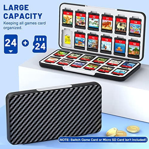 CYKOARMOR Switch Game Case for Nintendo Switch Game Card with 24 Switch Game Holder Storage and 24 Micro SD Cartridge Slots, Slim Switch Game Organizer Include Hard Shell and Soft Rubber-Grey Black