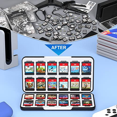 CYKOARMOR Switch Game Case for Nintendo Switch Game Card with 24 Switch Game Holder Storage and 24 Micro SD Cartridge Slots, Slim Switch Game Organizer Include Hard Shell and Soft Rubber-Grey Black