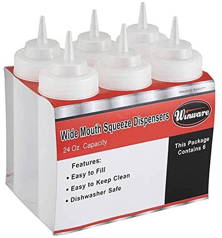 Winco Wide Mouth Squeeze Bottles 24-Ounce, 6-Pack