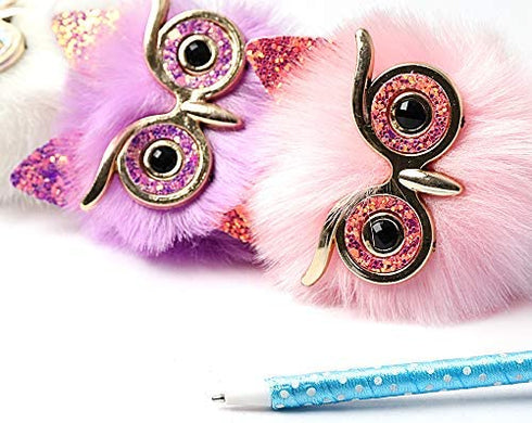 Abhay 4 Pack Owl gift Pen Novelty Pens Colorful Fluffy Ball Pen Pom Pom Pen for Easter and Party Supplies