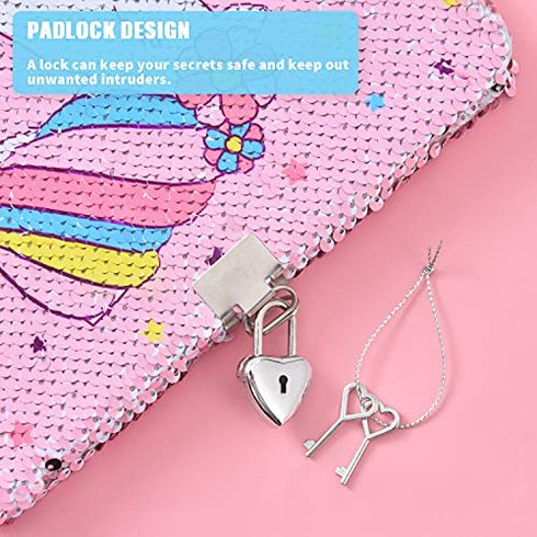 Magic Unicorn Notebook Set - Sequins Journals Unique Gift for Girls Travel School Office Notepad Memos A5 Diary Notebooks Unicorn Gel Pen Bracelet Key-chain with Locks and Keys