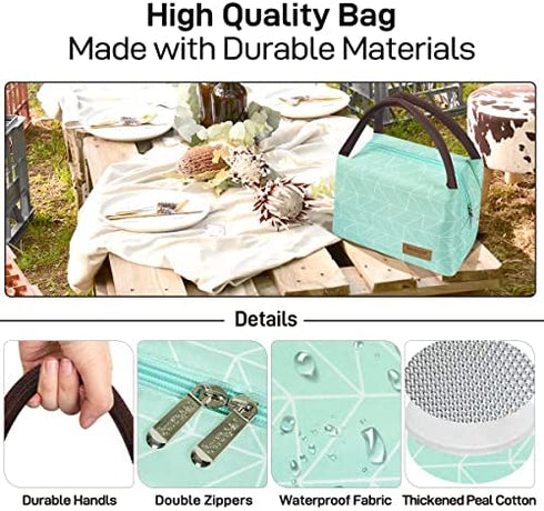 Buringer Reusable Insulated Lunch Bag Cooler Tote Box Meal Prep for Men & Women Work Picnic or Travel ?Geometry Green?