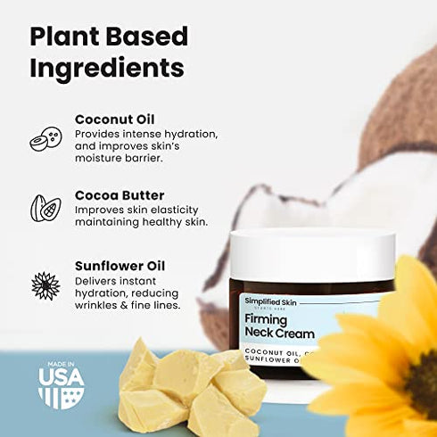 Simplified Skin Neck Tightening Cream for Sagging, Anti-Aging Chest & Decollete Moisturizer for Turkey Neck, Double Chin & Erase Crepe with Glycolic Acid & Vitamin C 1.7 oz.