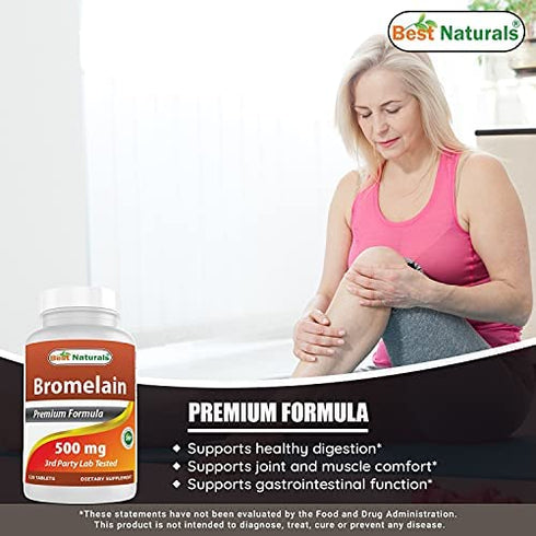 Best Naturals Bromelain Proteolytic Digestive Enzymes Supplements, 500 mg, 120 Tablets - Supports Healthy Digestion, Joint Health, Nutrient Absorption