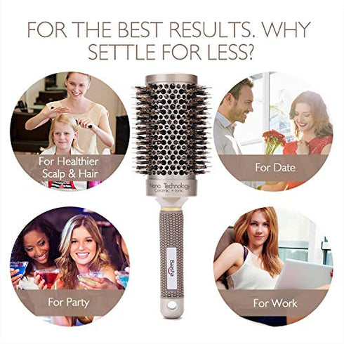 Baasha Medium Round Brush 2 Inch, Boar Hair Brush Round for Women, Professional Ceramic Barrel Hair Brush With Boar Bristle, Round Brushs for Blow Drying Medium Length, Roller Round Brushs for Flip