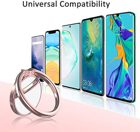 Finger Ring Stand, ICHECKEY Phone Ring Kickstand 360° Rotation Metal Grip Holder for Magnetic Car Mount Compatible with All Smartphone, iPad, Tablet - Rose Gold/Silver (Rose2pcs)