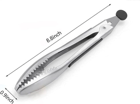 Stainless Steel Kitchen Tongs 2-Piece Set, 8.8-Inch Food Tongs, High Temperature Resistant, with Non-Slip Teeth And Non-Slip Strips, Suitable for Cooking And Grilling (Grip And Stir Food Ice Cubes)