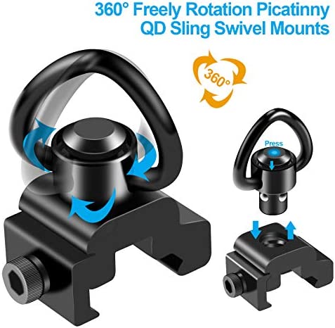 FANGOSS 1" Two Point Sling Picatinny Rail Mount Attachment with 1 Inch Sling Swivels Triangle Loop for Outdoors - 2 Pack