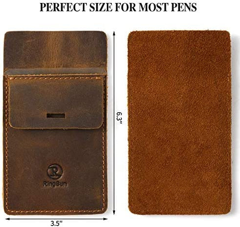 RingSun Pocket Protector for Men, Full Grain Leather Pen Protect Holder for Heavy Duty Shirts, Lab Coats, Holds Pens, Pointers, Cards, Hold 6 Pens, Pocket Protectors for Pens and Pencils