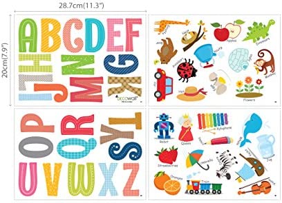 DECOWALL DS-8023 Alphabet ABC with Pictures Kids Wall Stickers Wall Decals Peel and Stick Removable Wall Stickers for Kids Nursery Bedroom Living Room (Small) Decor