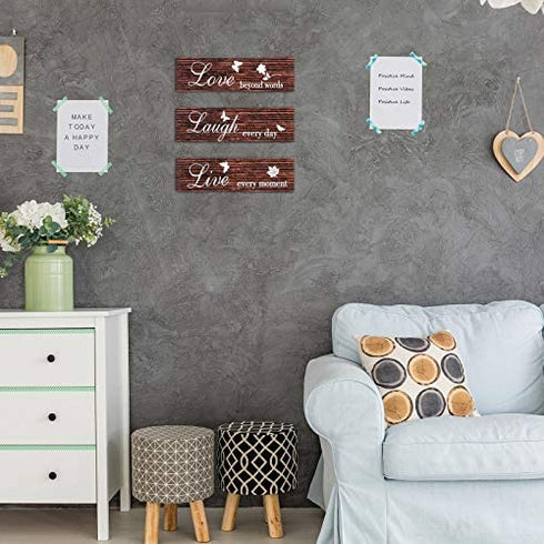 3 Pieces Rustic Wood Sign Wall Decor Live Love and Laugh Quote Sign Farmhouse Wall Mount Decoration for Home Office Wedding Kitchen and Living Room, 12 x 3 x 0.2 Inch (Brown)
