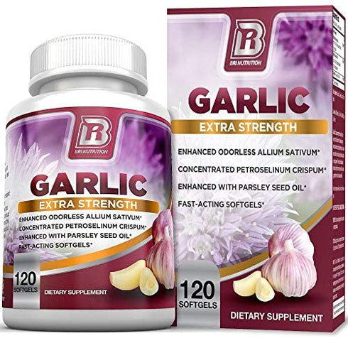 BRI Nutrition Odorless Garlic - 120 Softgels - 1000mg Pure and Potent Garlic Allium Sativum Supplement (Maximum Strength) - 60 Day Supply