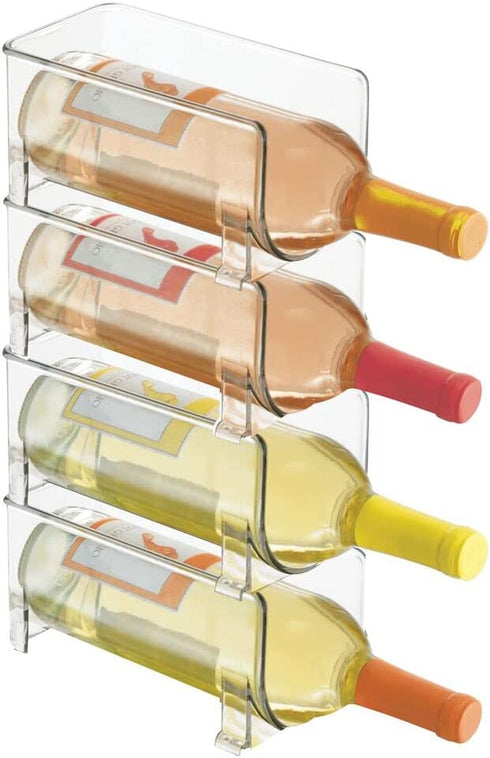 mDesign Plastic Free-Standing Wine Set Rack Storage Organizer for Kitchen Countertops, Pantry Cabinet, Fridge Organization - Holds Water Bottle and Alcohol Bottles - 4 Pack - Clear