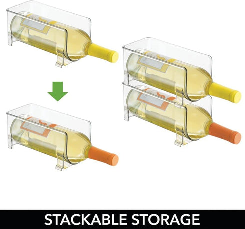 mDesign Plastic Free-Standing Wine Set Rack Storage Organizer for Kitchen Countertops, Pantry Cabinet, Fridge Organization - Holds Water Bottle and Alcohol Bottles - 4 Pack - Clear