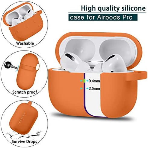 R-fun AirPods Pro Case Cover with Circle Keychain, Full Protective Silicone Skin for 2019 Apple AirPods Pro Charging Case-Orange