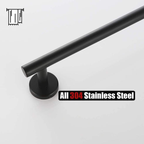 JQK Black Towel Bar, 12 Inch Stainless Steel Hand Towel Rack, Bathroom Towel Holder Matte Black Wall Mount, Total Length 15 Inch TB110L12-PB