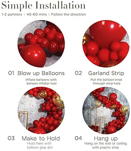 Macaron Red Balloon Arch Garland Kit-Red Balloon Gold Sequin Balloon 133Pcs for Birthday,Gender Reveal,Baby Shower,Wedding,Graduation,Christmas and Holiday Party Decoration.