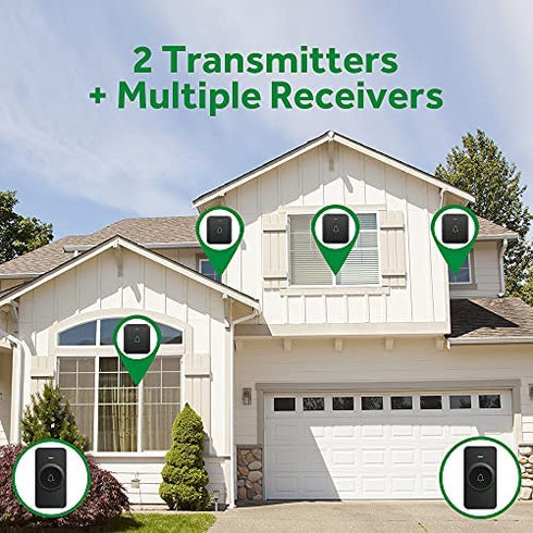 Wireless Door Bell, AVANTEK CB-21 Mini Waterproof Wireless Doorbell Operating at Over 1000 Feet, 2 Remote Buttons Can Have Different Tones, 52 Melodies, CD Quality Sound and LED Flash