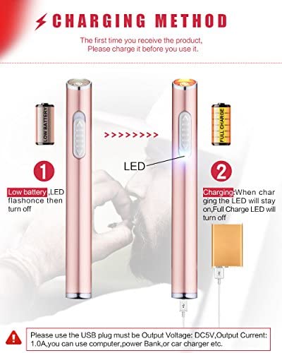 USB Lighter Rechargeable 2 Pack Mini Electric Flameless Windproof Portable Slim Cigarette Lighters (Silver and Rose Gold)
