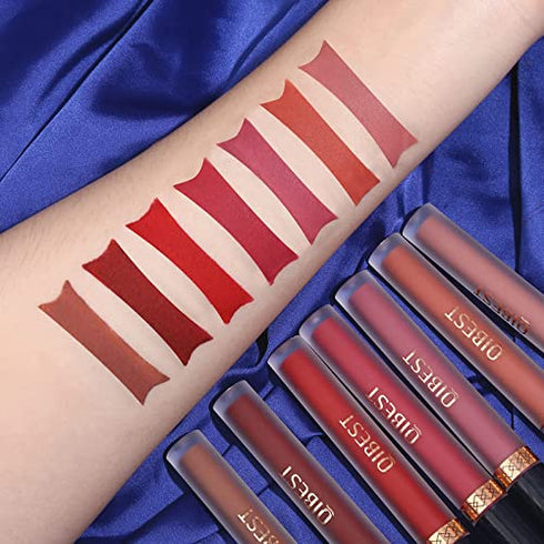 QiBest 7Pcs Matte Liquid Lipstick + 1Pcs Lip Plumper Makeup Set Kit, Long Lasting Waterproof Lip Gloss Set Pigmented Velvet Lip Makeup Gift Sets for Girls and Women(Passion Red)