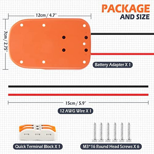 Ecarke Power Wheels Battery Adapter for Ridgid AEG 18V Hyper li-ion Battery DIY Dock Power Connector Battery Converter 12 Gauge Robotics for RC Toy Car Truck,e-Bike?with Wire Terminals?