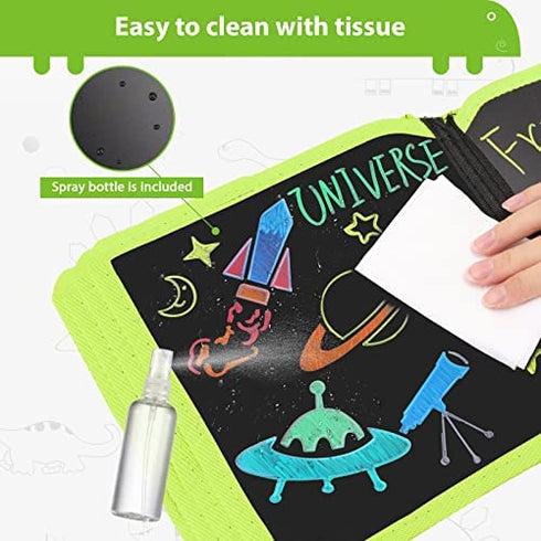 QearFun Erasable Doodle Book Set, 100+ Drawing Shapes Toddler Travel Essential Activity (Green Dinosaur)