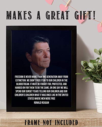 Ronald Reagan Quotes Wall Art-"Freedom is One Generation Away"- 8 x 10" Typographic Portrait Print-Ready to Frame. Modern Home-Office Décor. Presidential Quotes. Perfect Inspirational-Patriotic Gift.