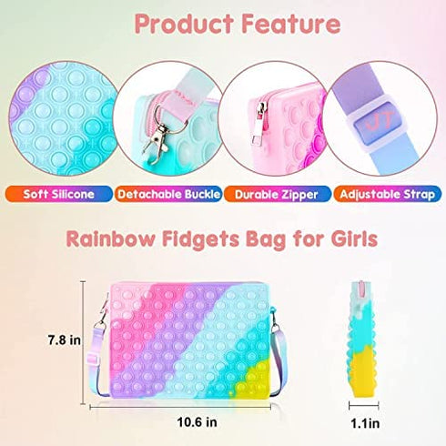 UOYHXQ Girls Toys Gifts Pop Purse, Christmas Birthday Gifts for Girls 4 -12, Rainbow Girls Purse Fidget Toy, Popper Fidget Purse Pop Shoulder Bag, Christmas Fidgets Return Gifts for Girls Party Favors