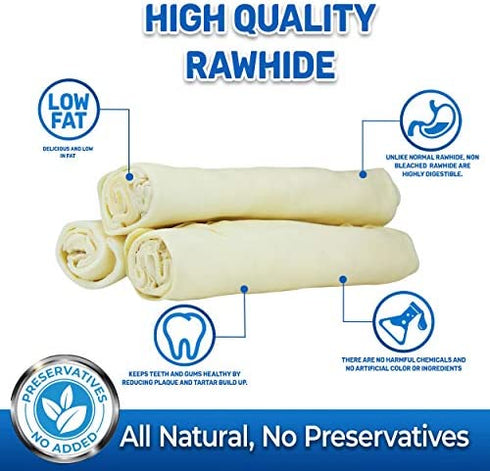 Rawhide Large Thick Rolls 9 to 10 inches Long-Lasting Chew Treat Toy for Medium and Large Dogs, Made in Registered Facility