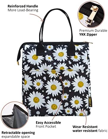 JOYHILL Thermal Lunch Bag Women, Insulated Lunch Box, Adult Reusable Lunch Tote Bag, Water Resistant Leakproof Cooler Lunch Box for School, Work, Picnic and Travel, Daisy