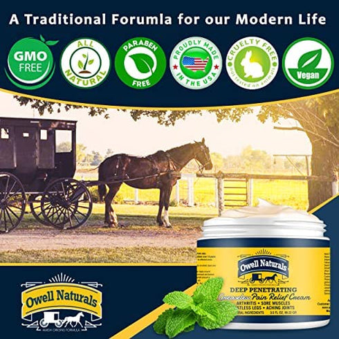 OWELL NATURALS Arthritis Pain Relief Cream 7 oz, Maximum Strength Deep Penetrating Relieving for Aches, Neuropathy, Joint, Muscle, Back, Knee, Feet, Hand, Ankle, Restless Legs, Shoulder