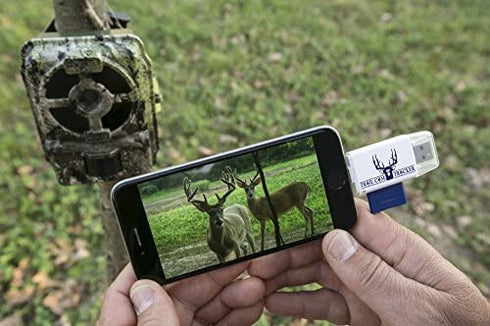 Trail Cam Tracker SD Card Reader for iPhone & Android Micro USB – Best & Fastest Game Camera Viewer – Deer Hunting Smartphone Memory Card Player - Free Case- Hunt Big Bucks